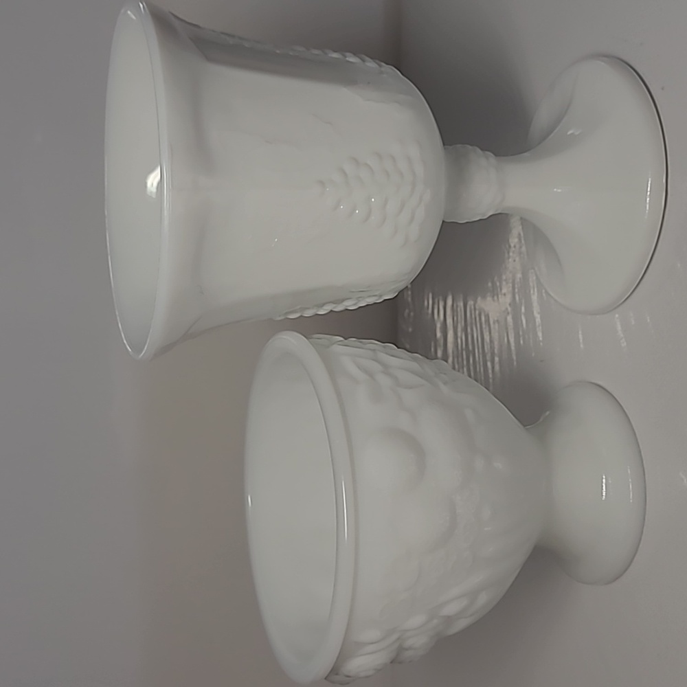 Vintage  Indiana Glass milk glass grape goblet  footed cup